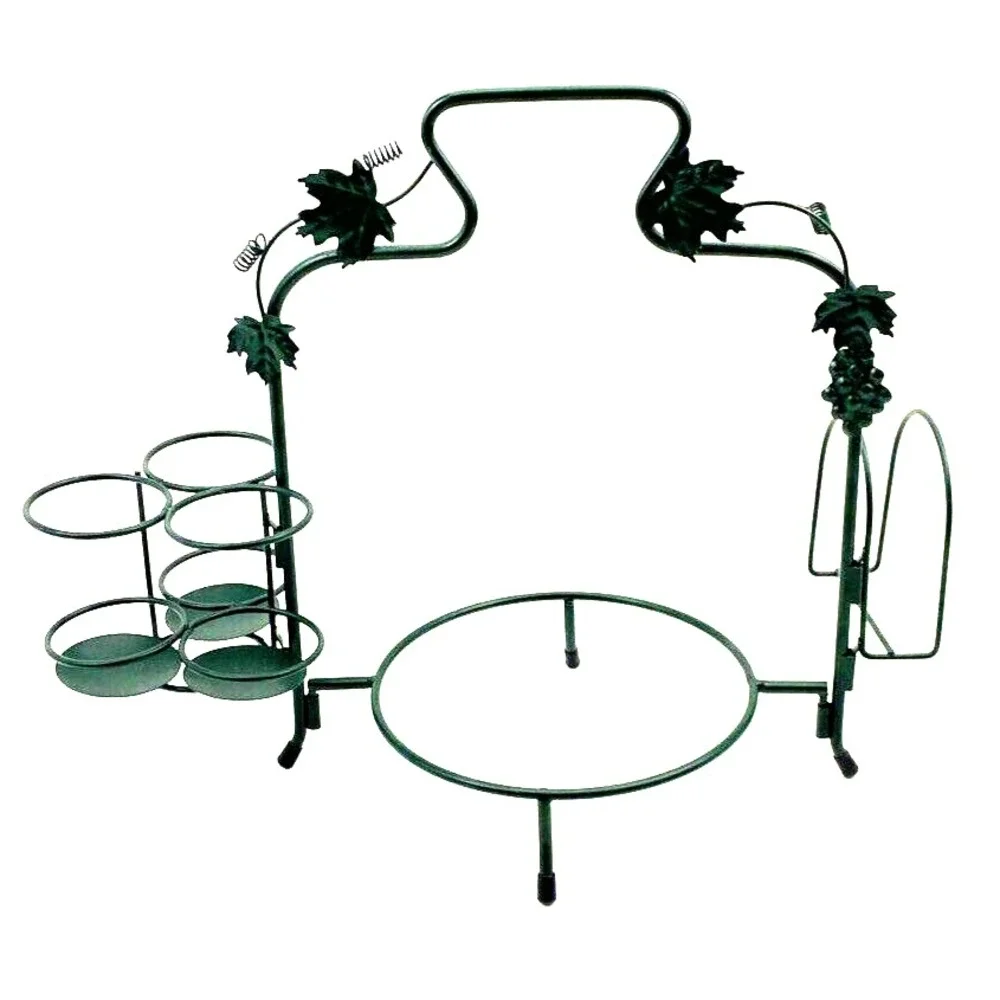 Buffet Plate or Pie Caddy with Utensils & Napkin Holder Green Grapevine Motif